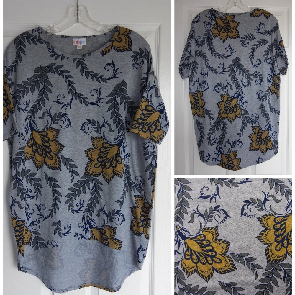 Lularoe Irma XXS Gray Navy Mustard Floral Lotus
